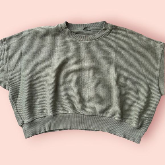 Aerie Corded Cropped Crew Sweatshirt - Green, XS - Picture 2 of 3